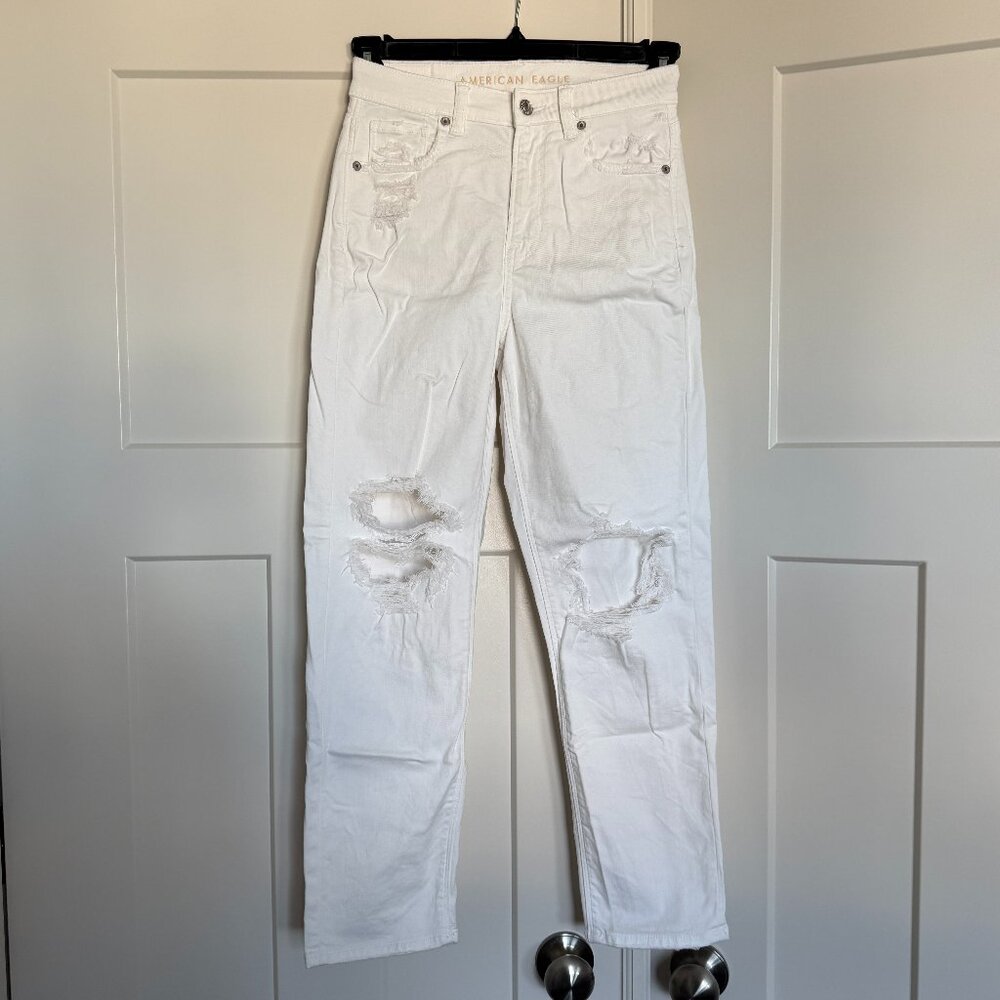 American Eagle Women's Stretch Mom Straight Jeans Bright White Size 0 Short